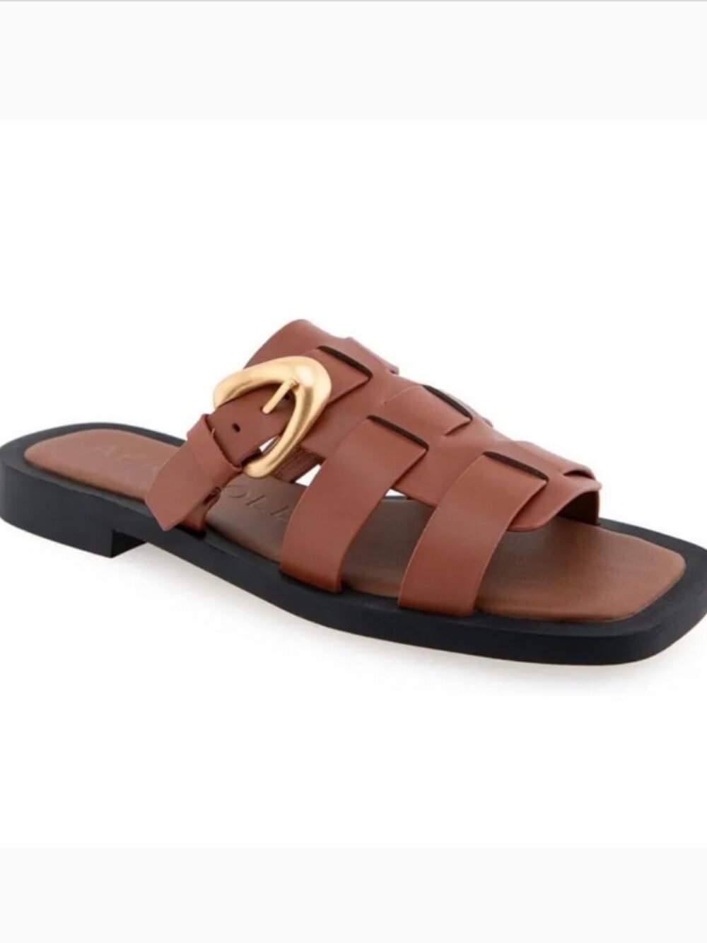AEROSOLES Buckle Leather Flat Sandals